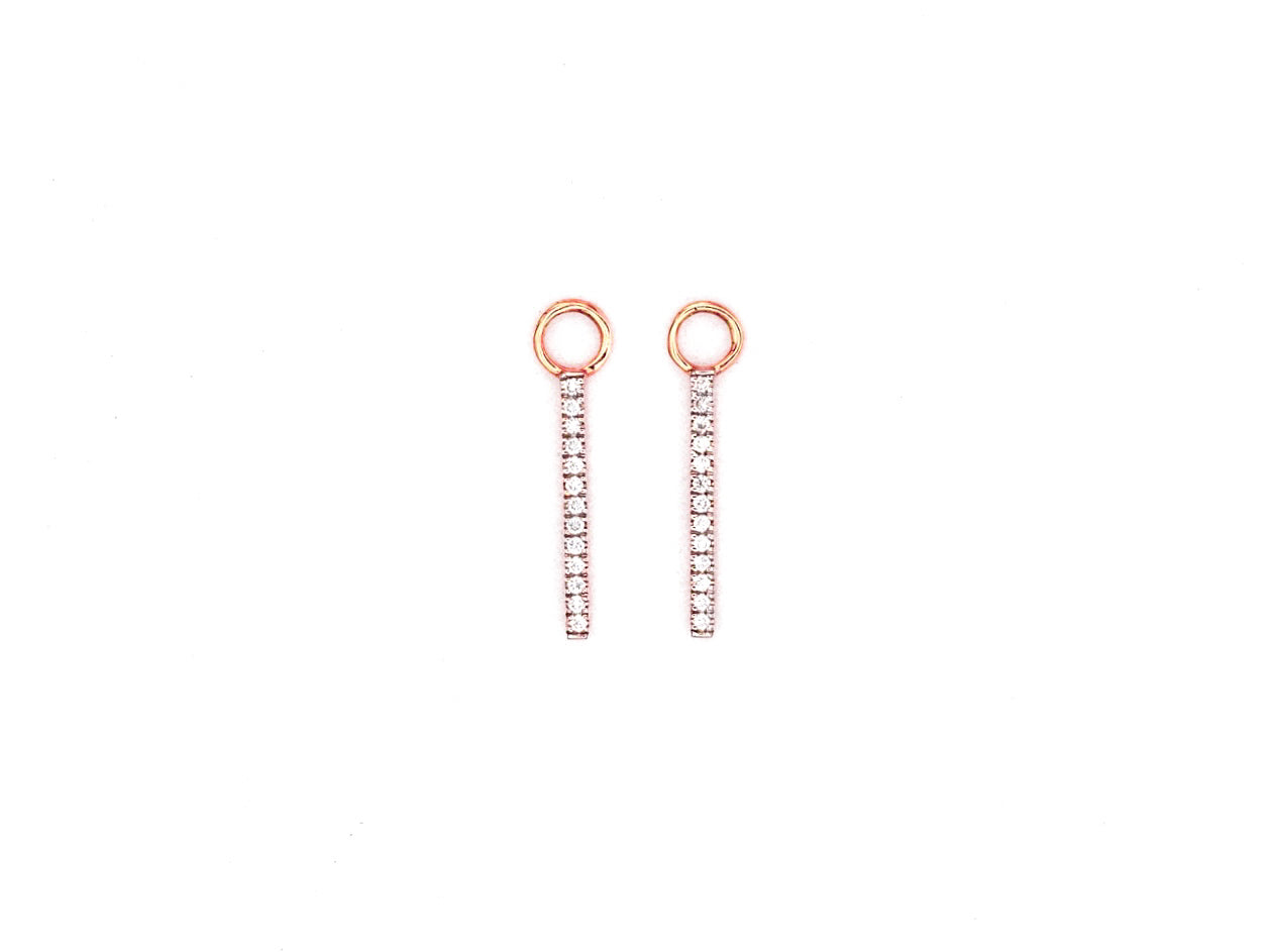 14k rose gold, lab diamond bar earring charm, top view