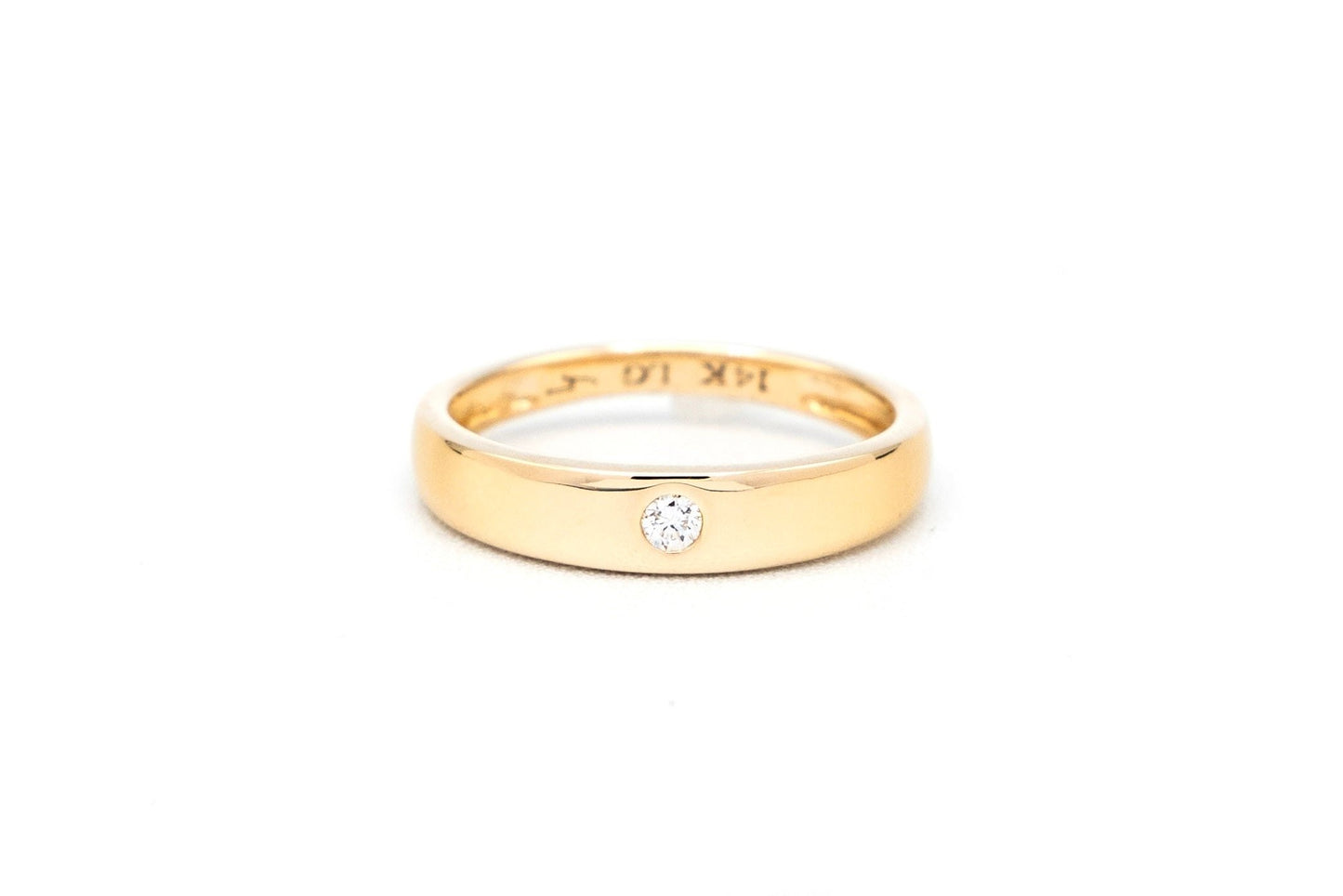 14k yellow gold, lab diamond, dome ring, front view