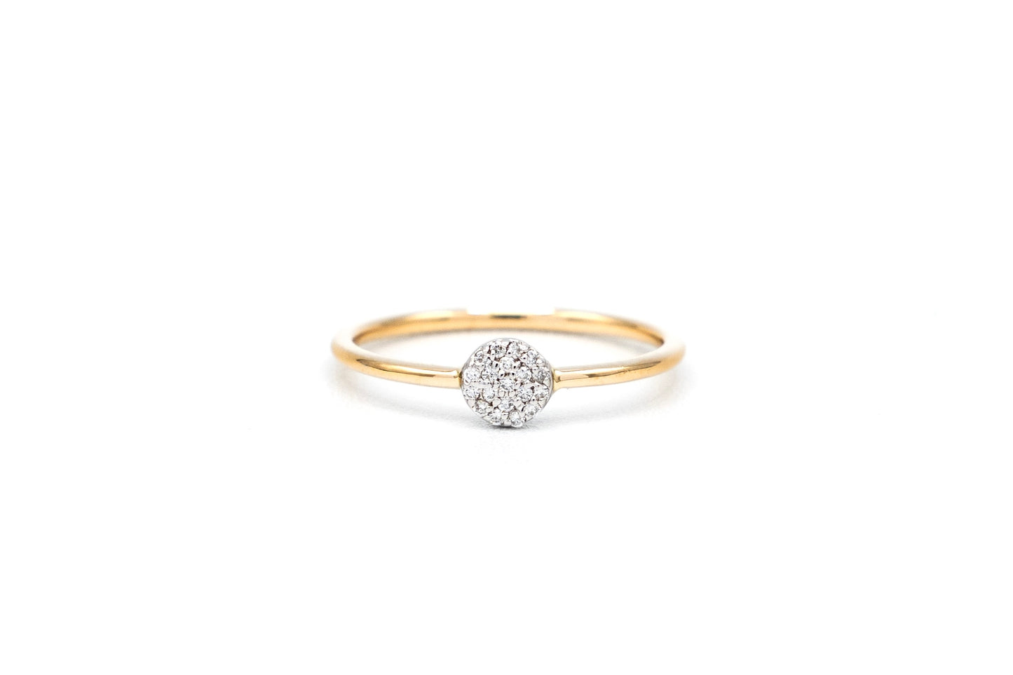 14k yellow gold, pave, lab diamond, cluster, stacking ring, front view