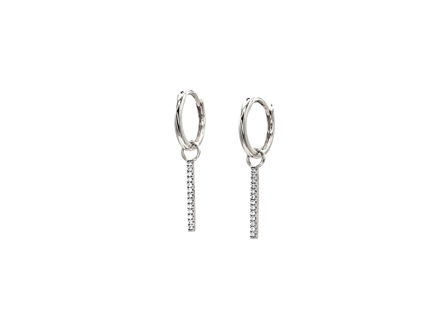 14k white gold, lab diamond bar earring charm, side view