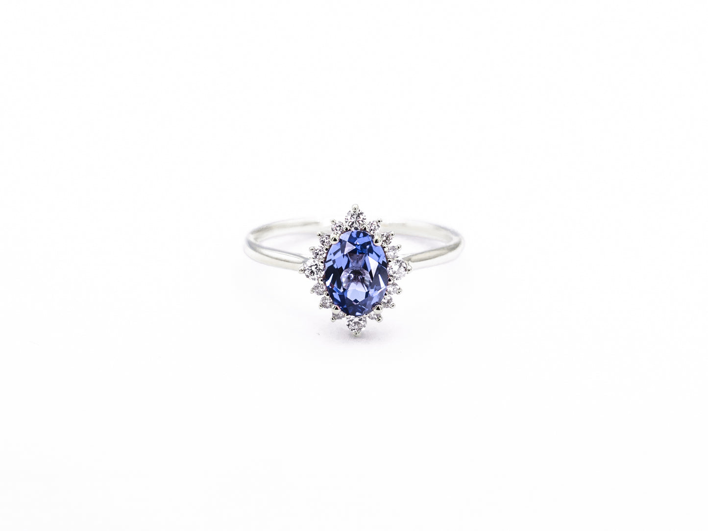Vintage sapphire diamond white gold ring front view