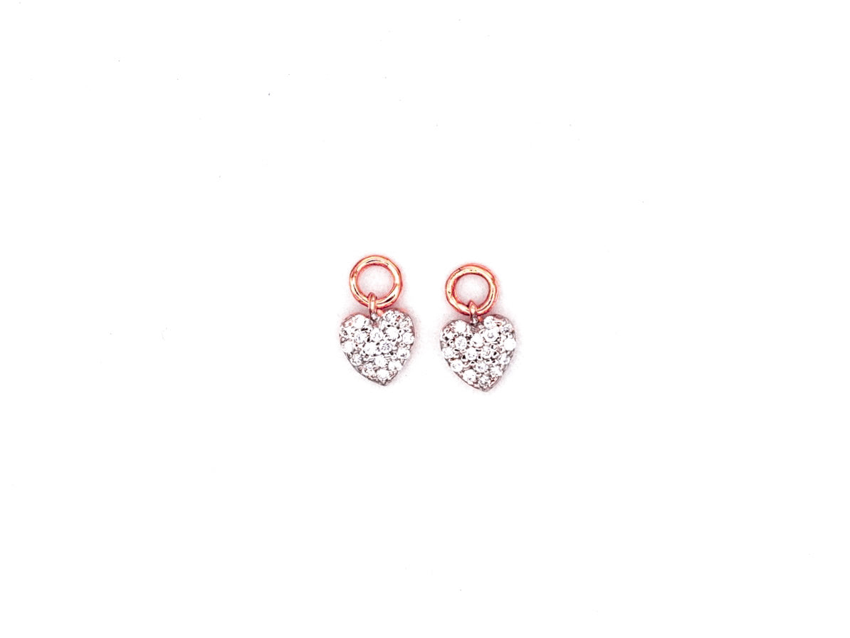 14k rose gold, lab diamond, heart earring charms, top view