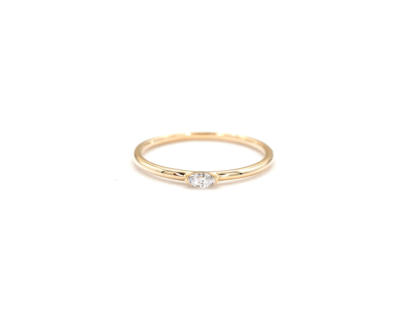 14k yellow gold, marquise lab diamond ring, front view