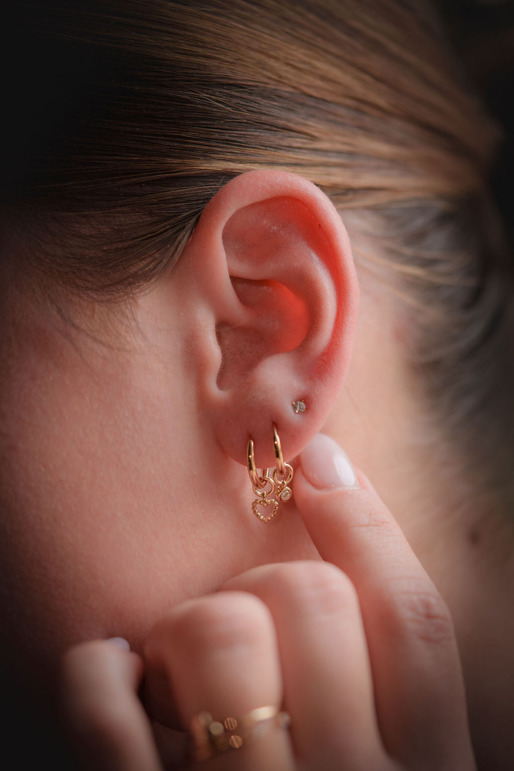 14k solid gold earring charm and bezel set round lab grown diamond hoop earring charm