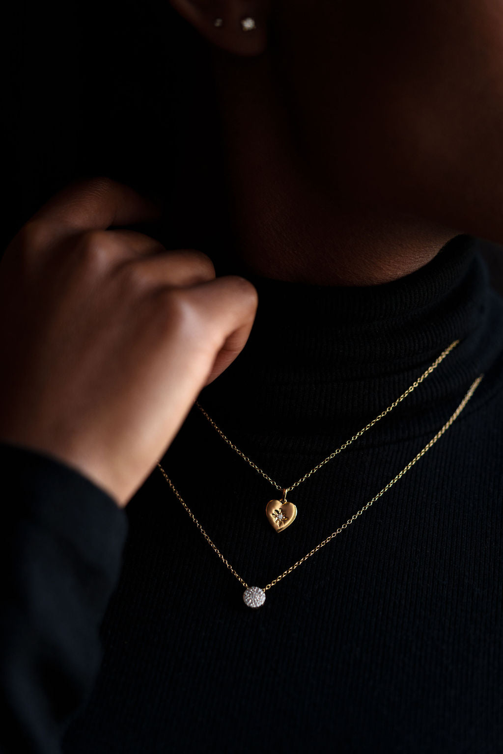 Single diamond north star heart 14k gold pendant