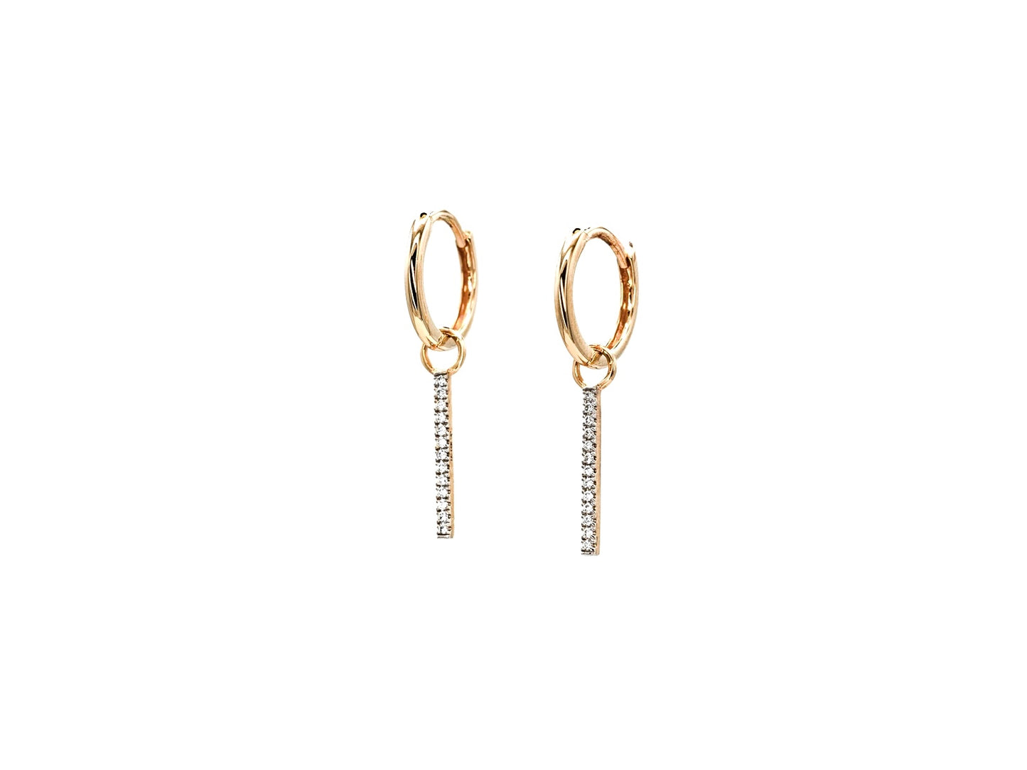 14k yellow gold, lab diamond bar earring charm, side view