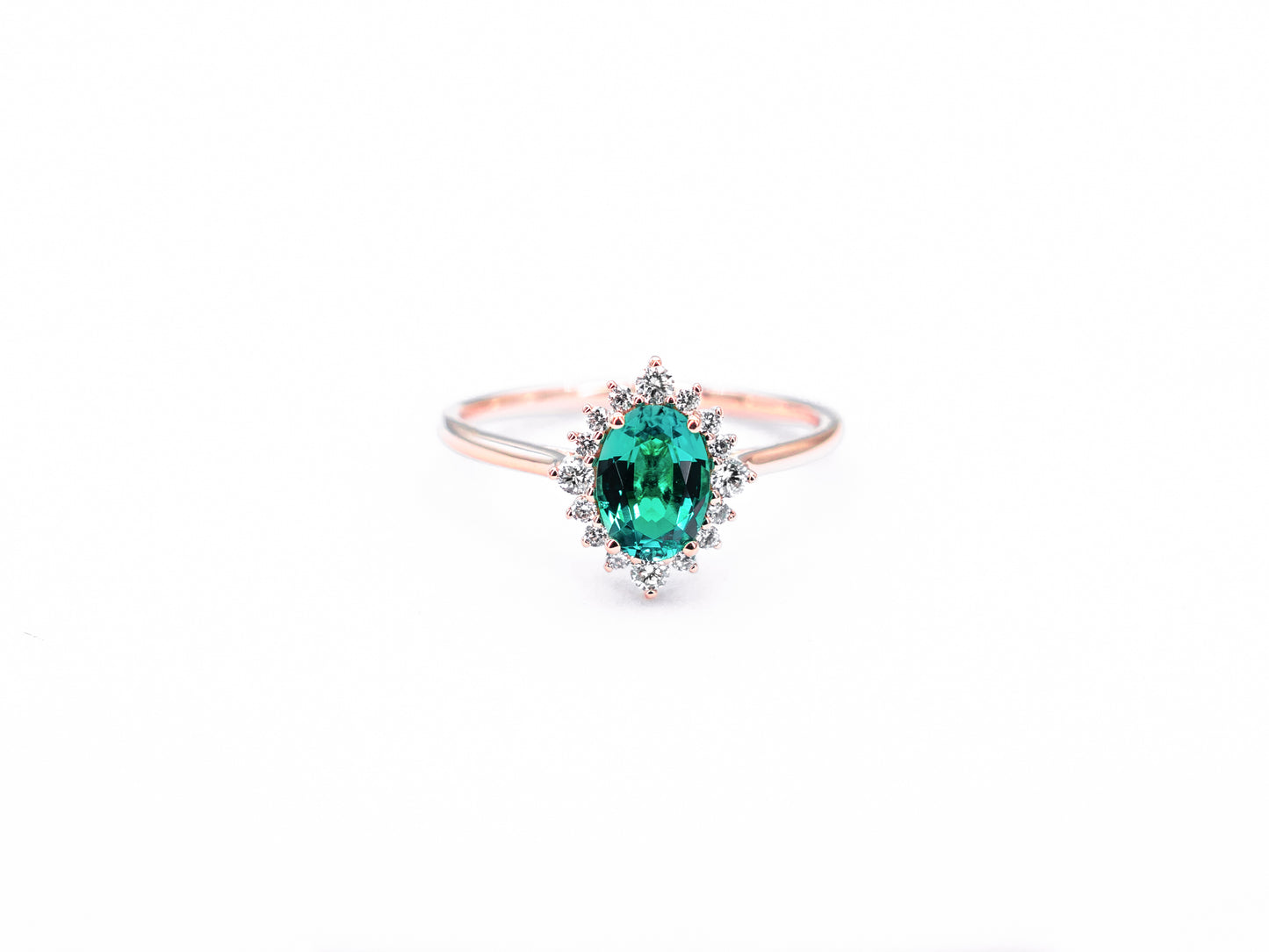 Vintage emerald diamond rose gold ring front view