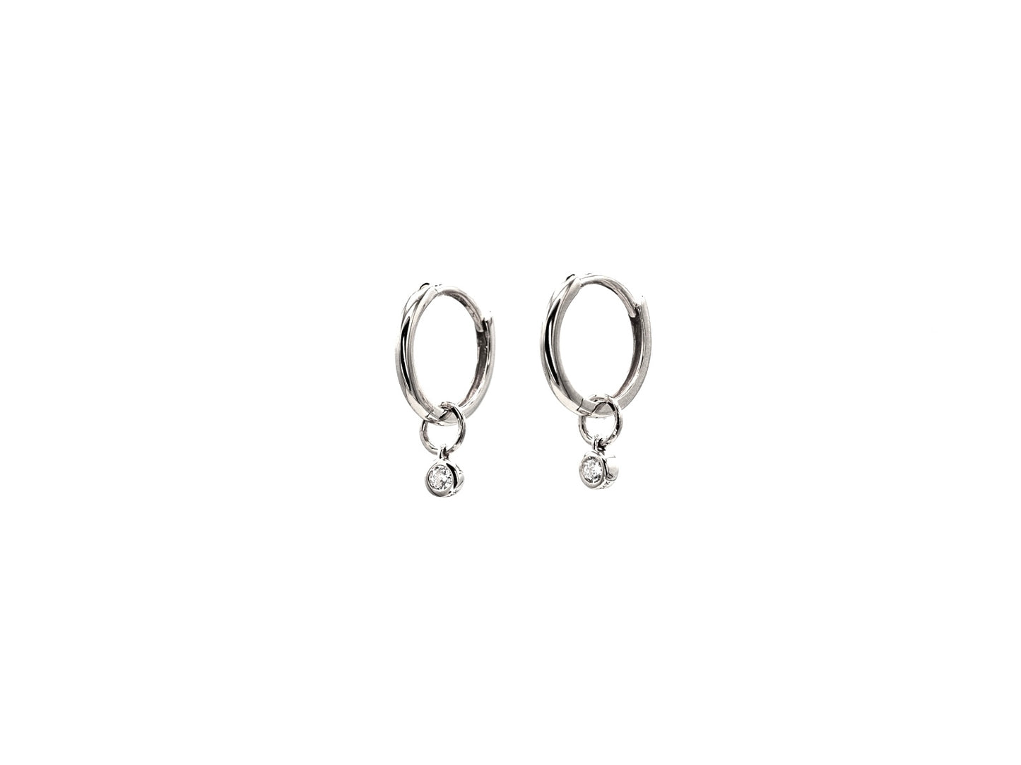 14k white gold, bezel lab diamond earring charms, side view