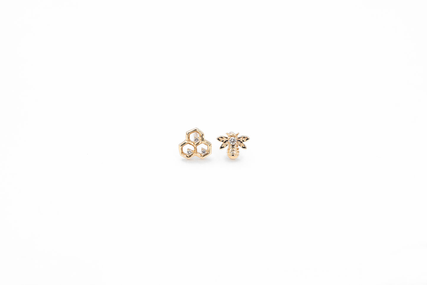 Bee and Honey Comb Diamond Stud Earrings