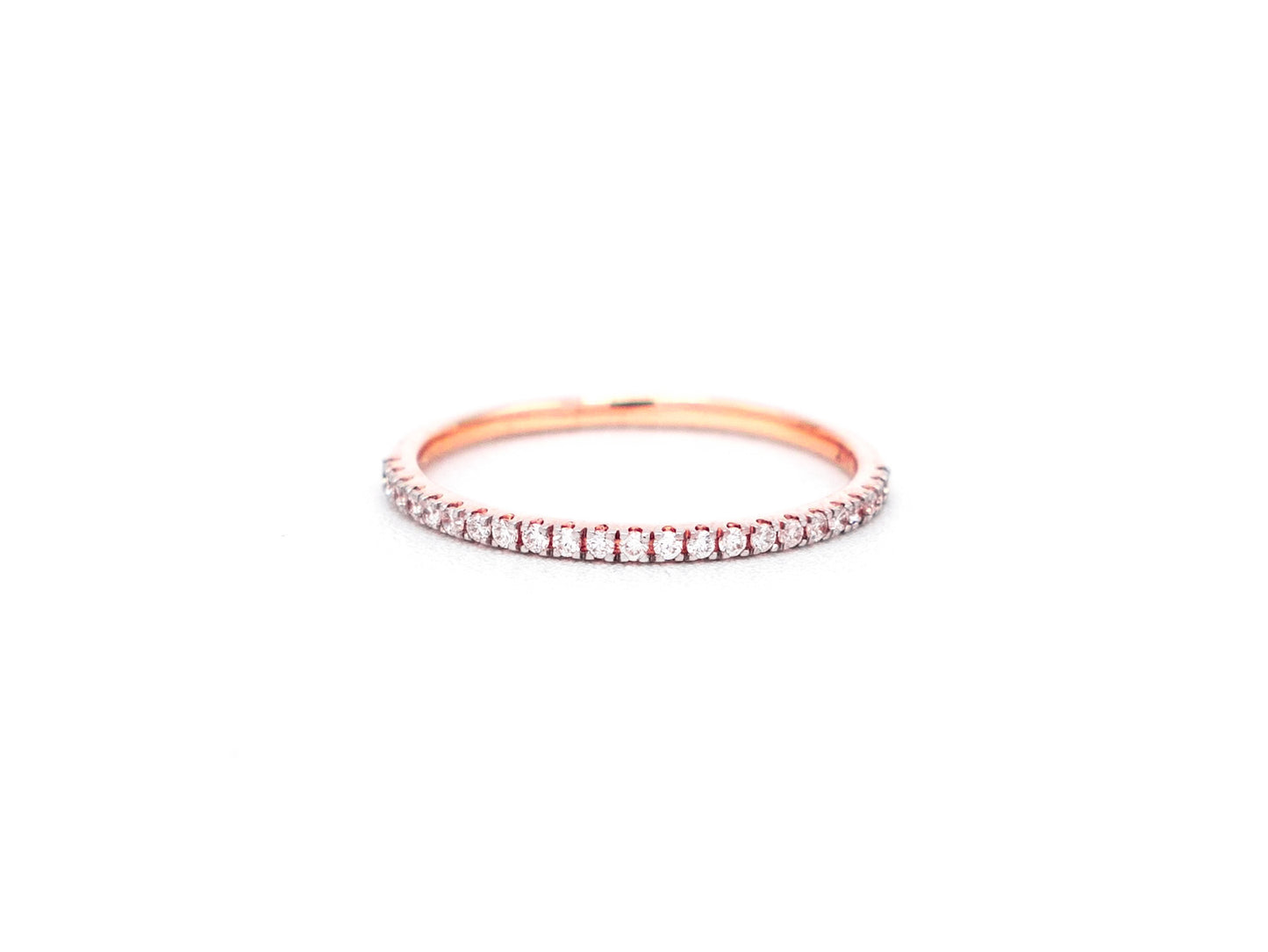 14k rose gold, lab diamond eternity ring, front view