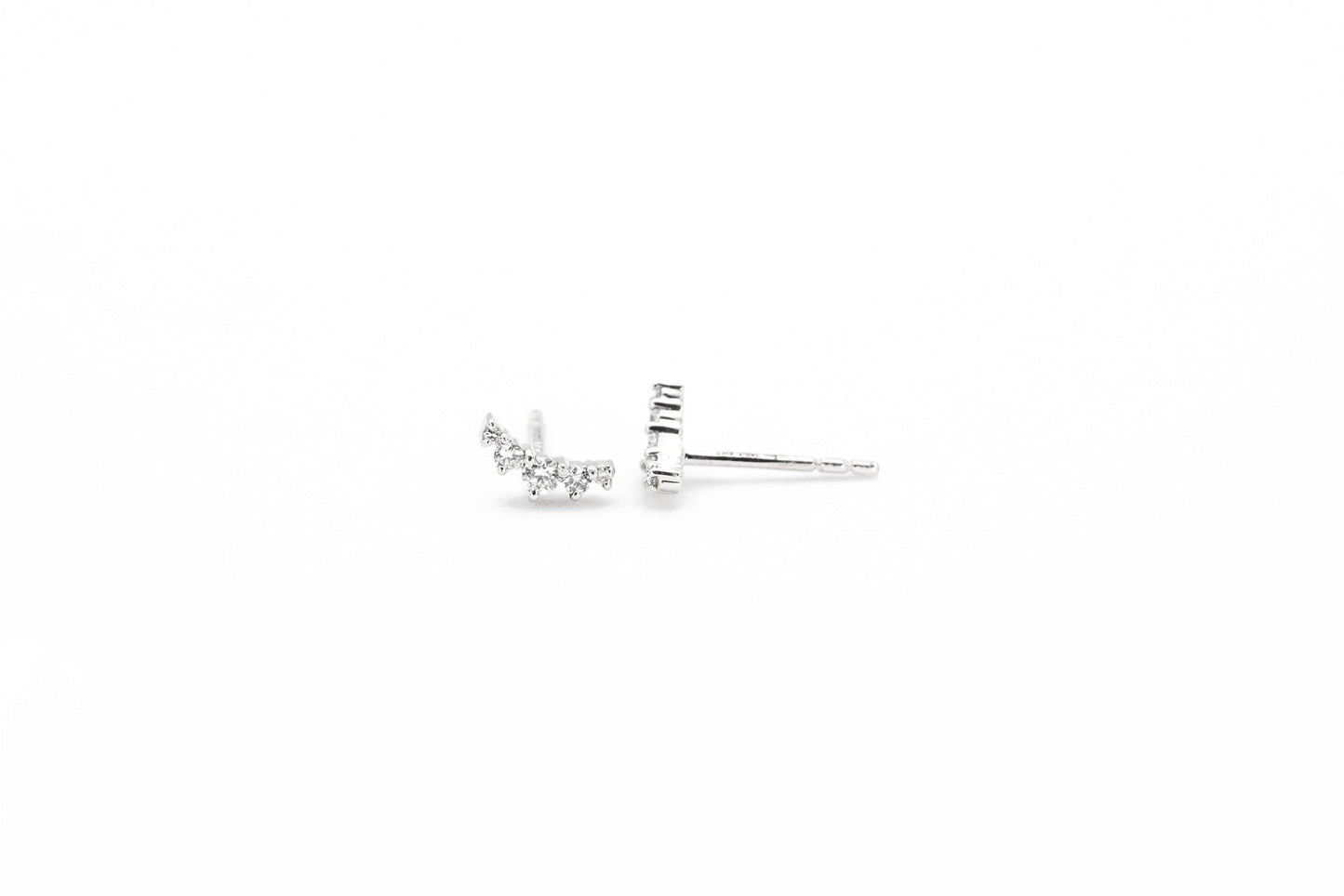 white gold, diamond climber earrings, front and side view