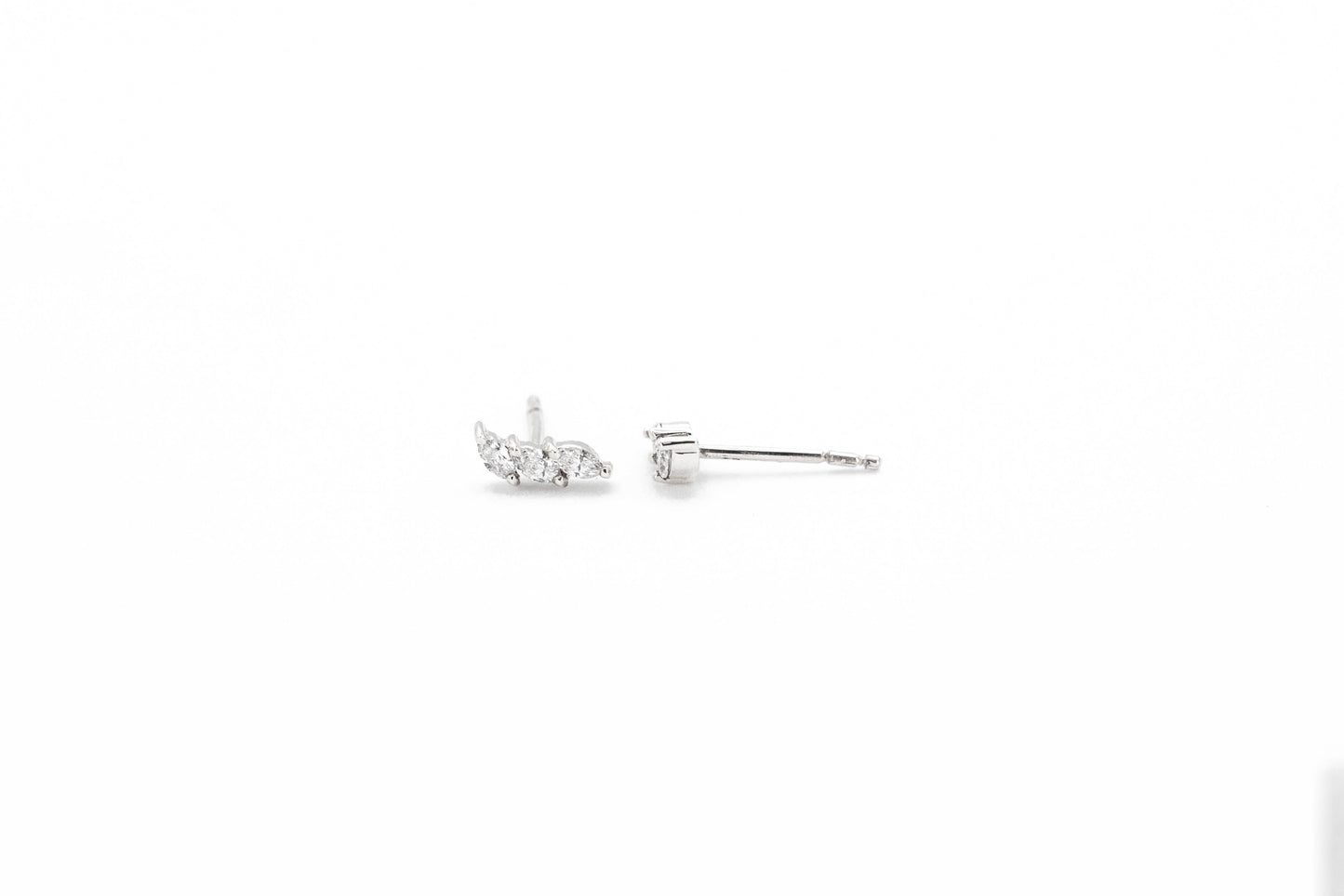 white gold, marquise diamond climber earrings, front and side view