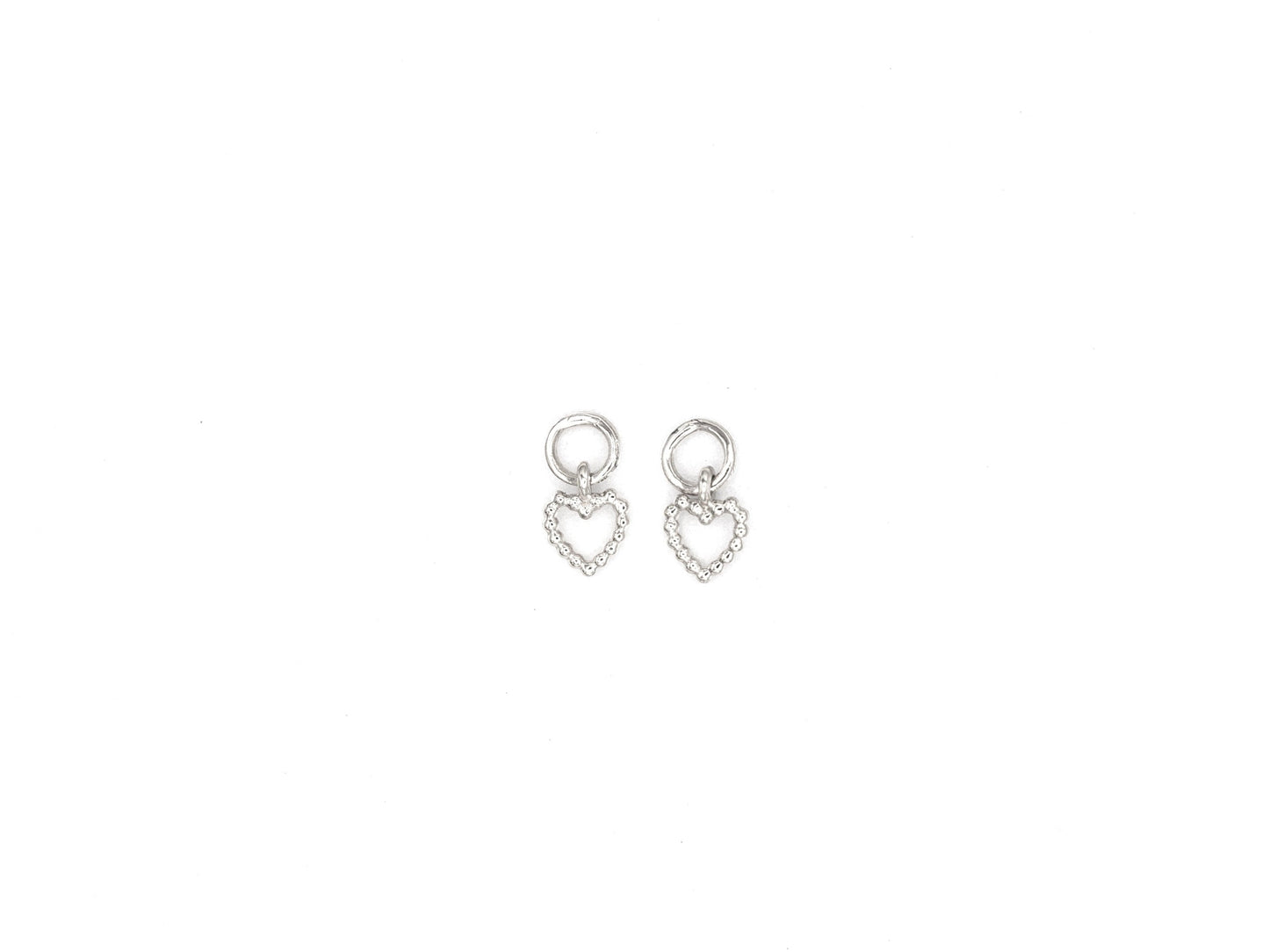 14k white gold, beaded heart earring charm, top view