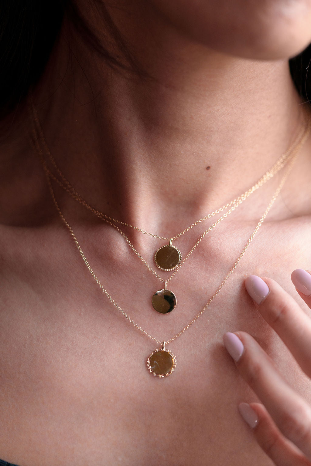 Beaded Circle Solid Gold Engravable Pendant