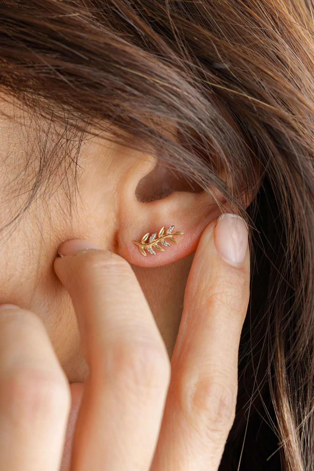 Botanical Leaf Diamond Stud Earrings