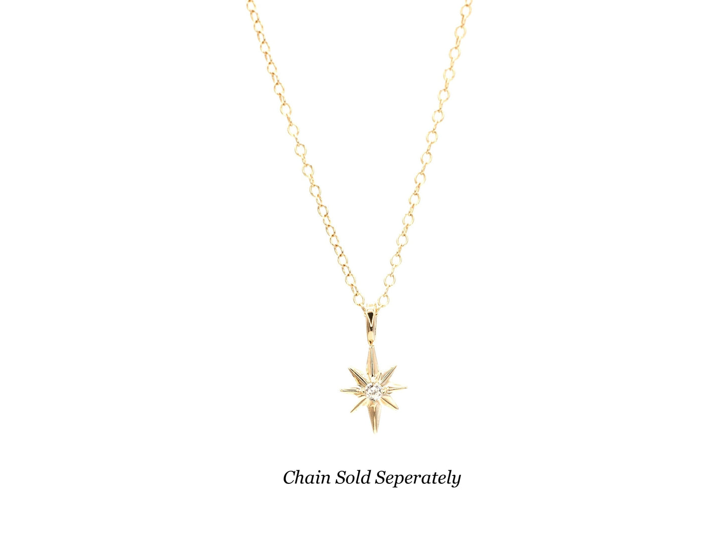 14k yellow gold, North Star lab diamond pendant, front view