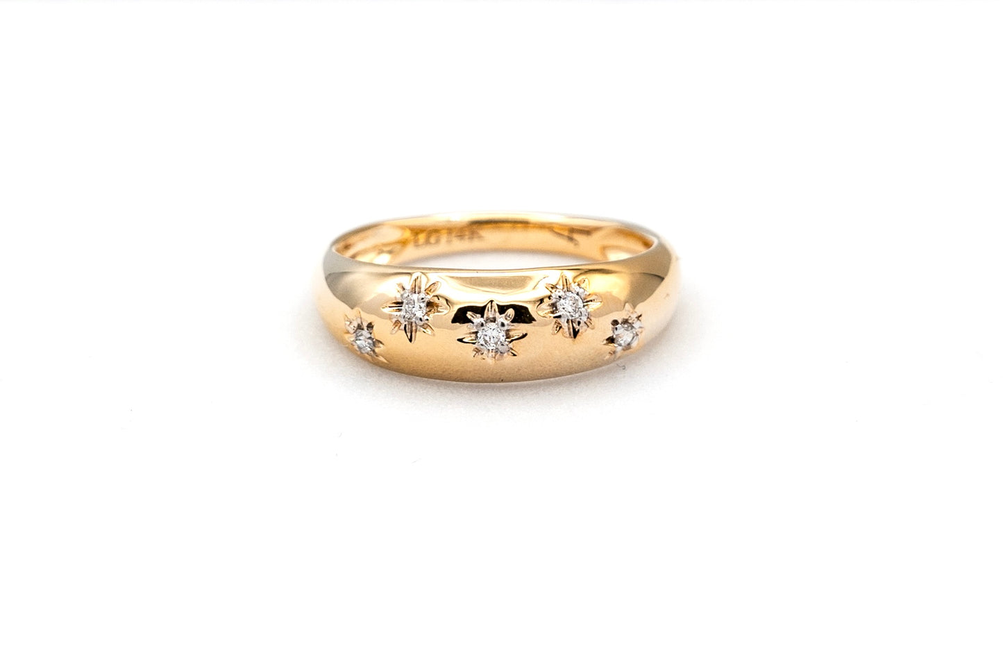 14k yellow gold, North Star, lab diamond, dome band, chunky, front view