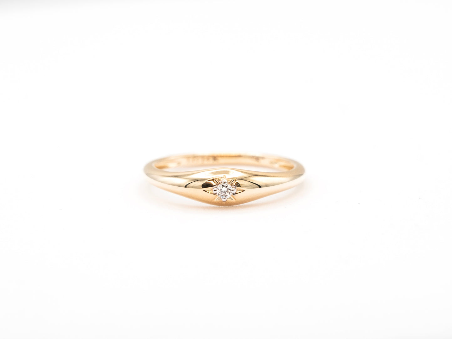 14k yellow gold, lab diamond North Star dome ring, front view