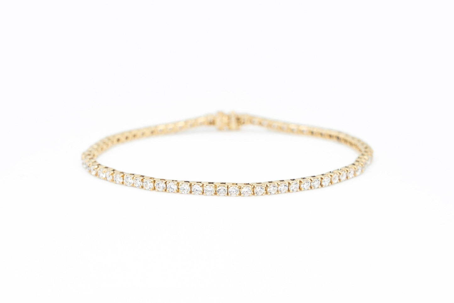 4 carat yellow gold diamond tennis bracelet front view