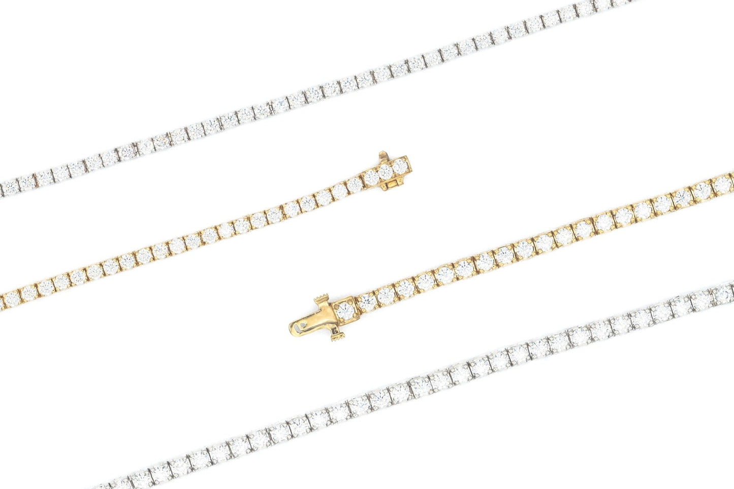 4 carat mixed white and yellow gold diamond tennis bracelet clasp top view