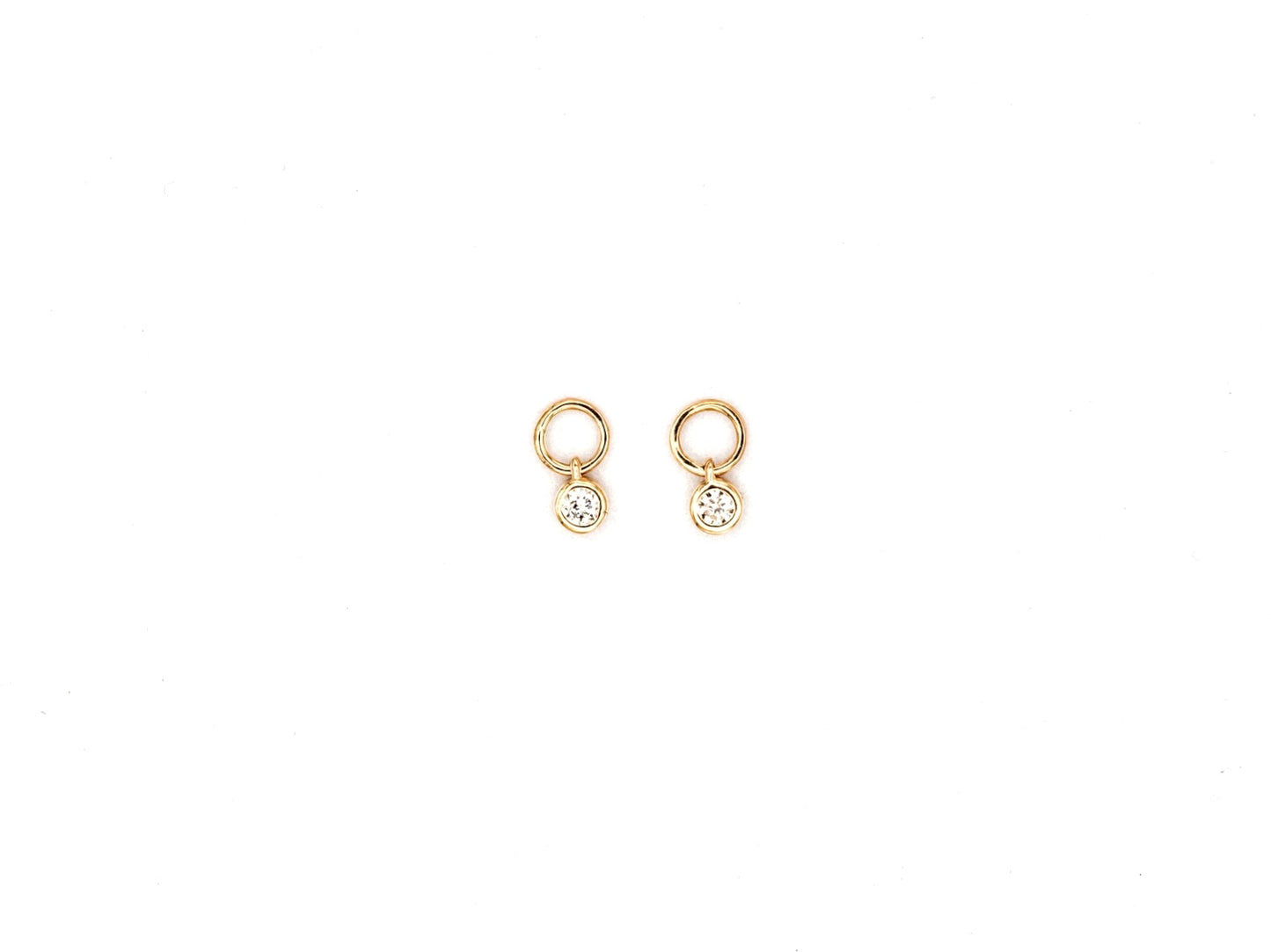 14k yellow gold, bezel lab diamond earring charms, top view