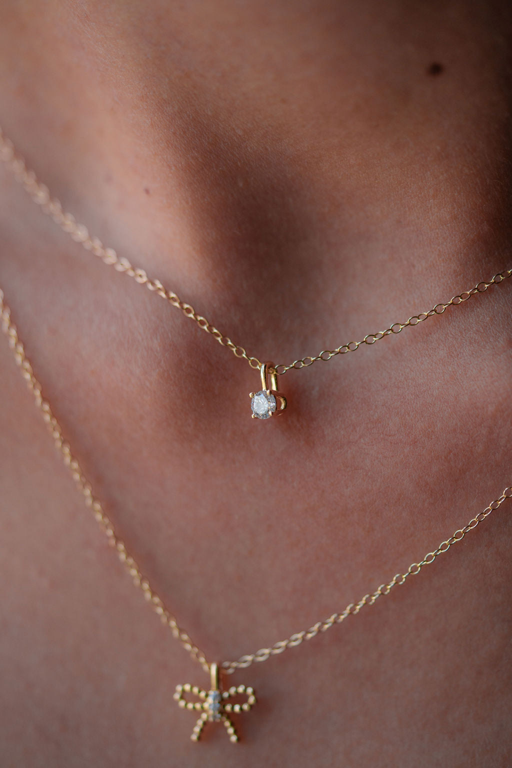 Solitaire lab grown diamond 14k gold pendant