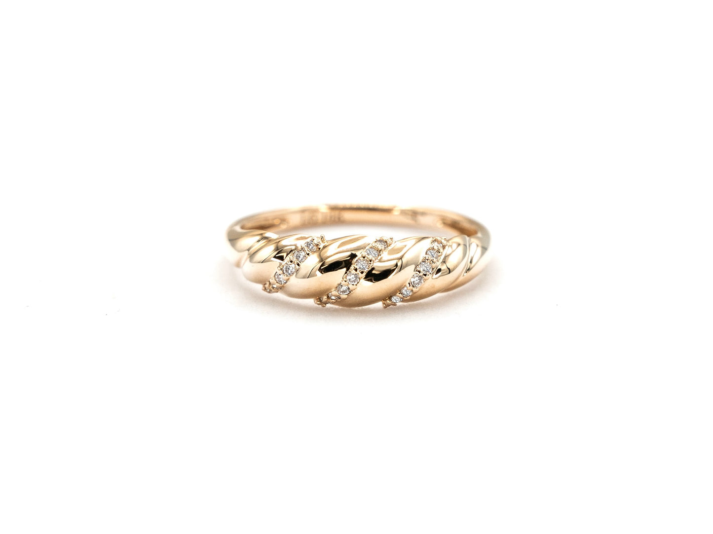 14k yellow gold, lab diamond, chunky dome ring, croissant ring, front view