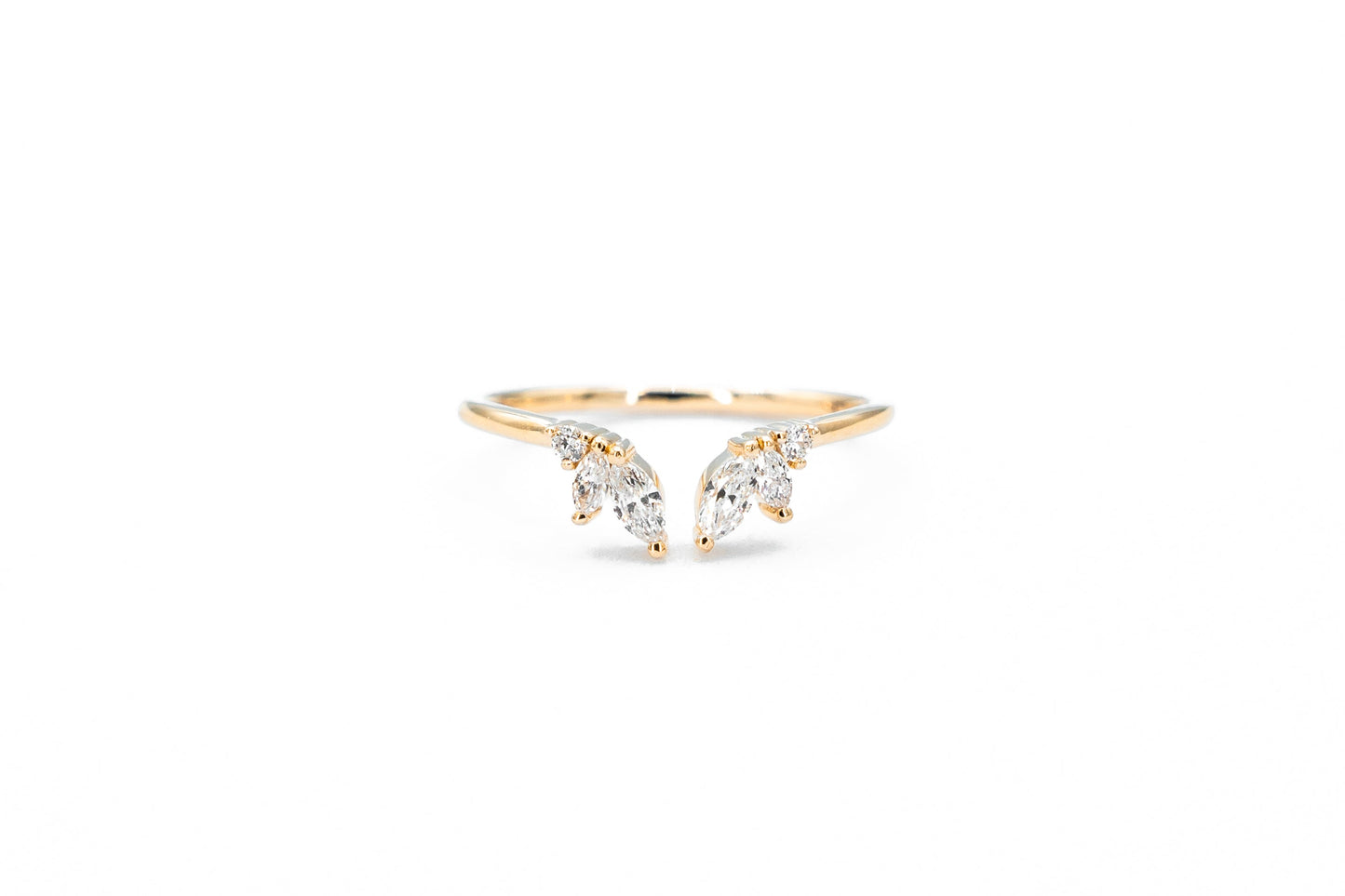 yellow gold, marquise diamond cuff ring, front view