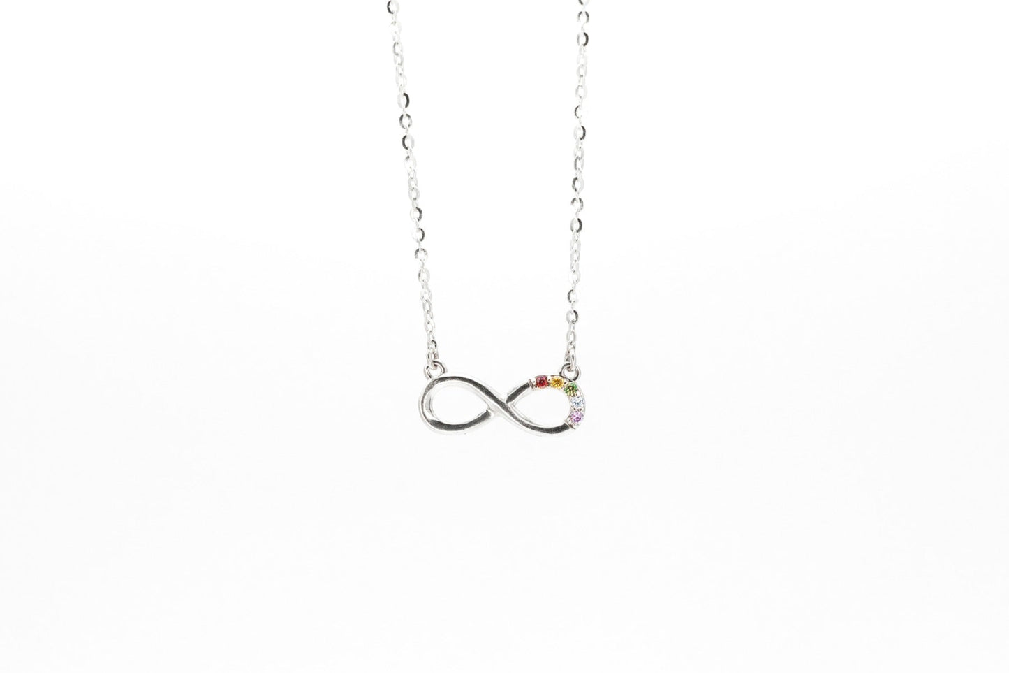 rainbow infinity moissanite 10k white gold necklace with 18 inch chain neurodiversity autism