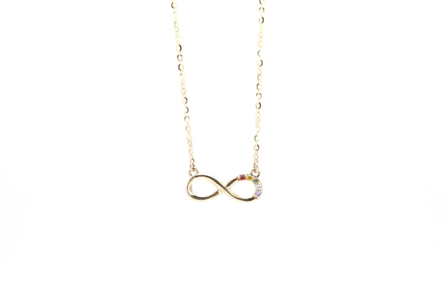 rainbow infinity moissanite 10k yellow gold necklace with 18 inch chain neurodiversity autism