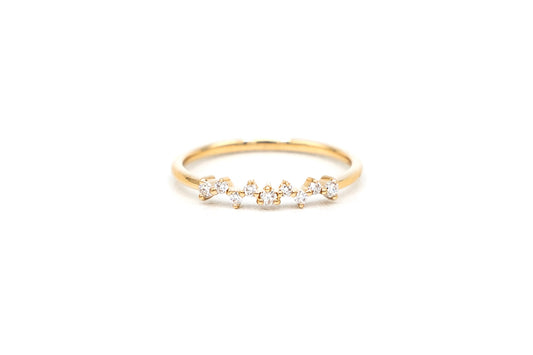 14k yellow gold, lab diamond, scattered, stacking band, front view