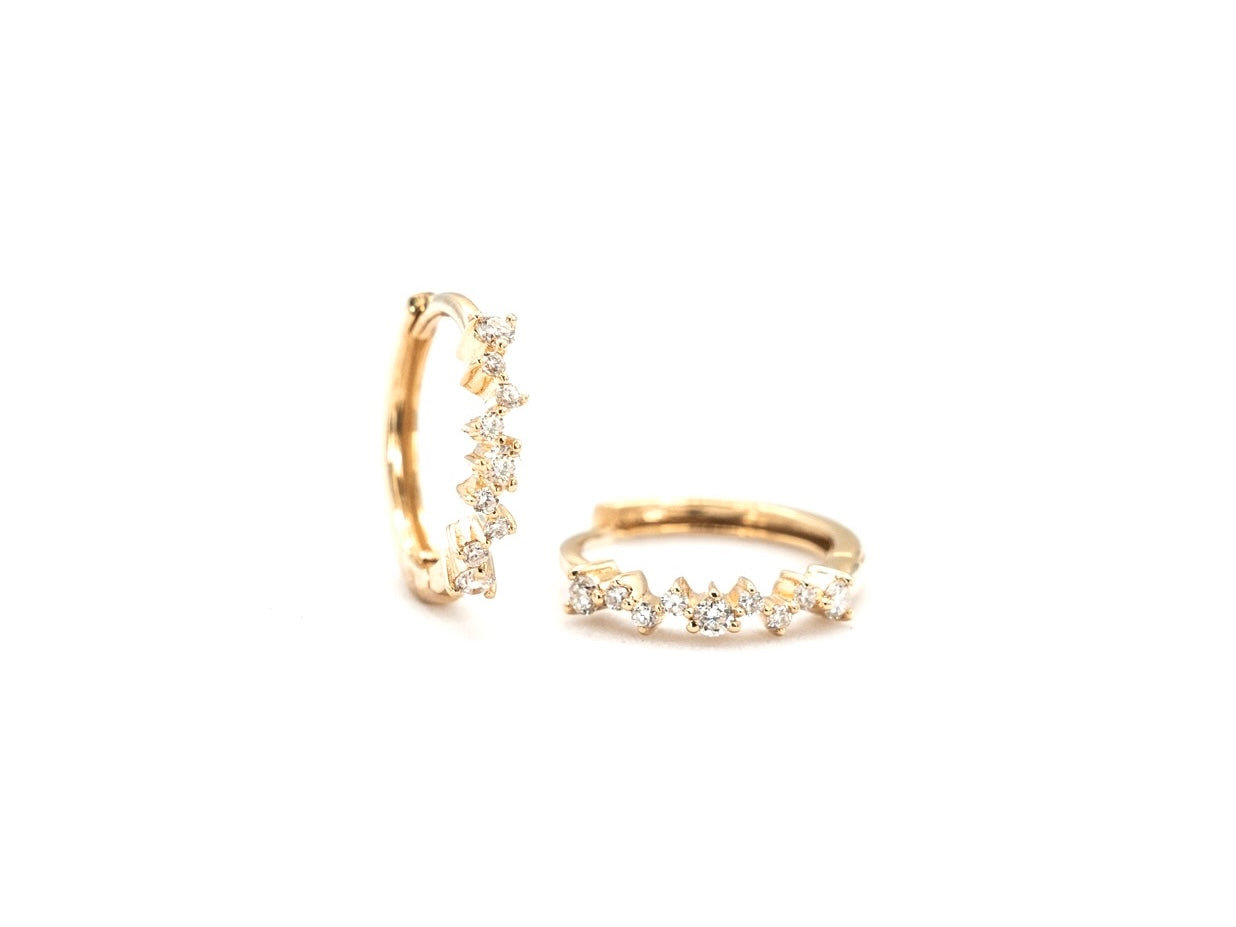 14k gold, scattered lab diamond hoop earrings