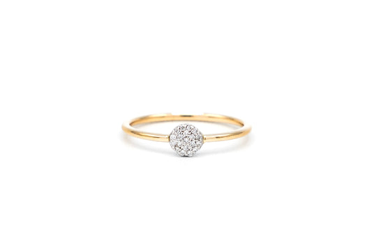 14k yellow gold, pave, lab diamond, cluster, stacking ring, front view