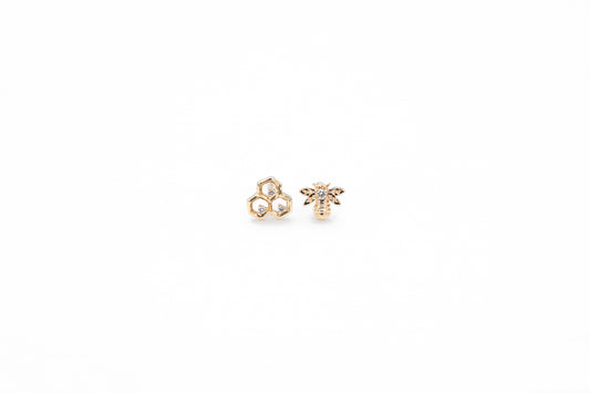 Bee and Honey Comb Diamond Stud Earrings