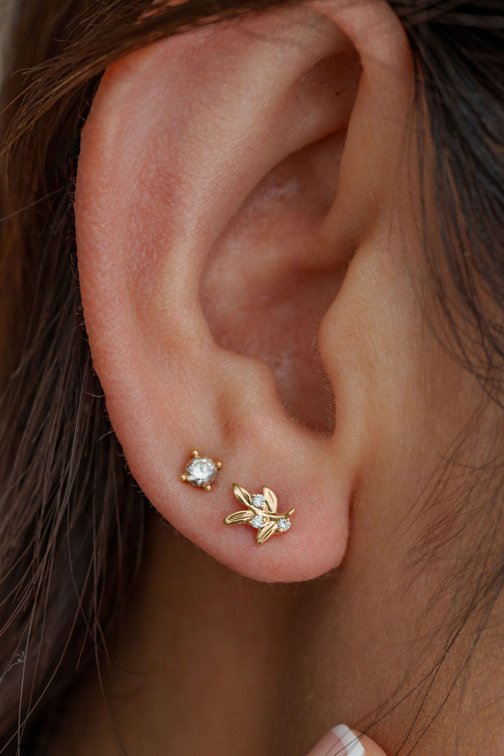 Small Leaf Diamond Stud Earrings