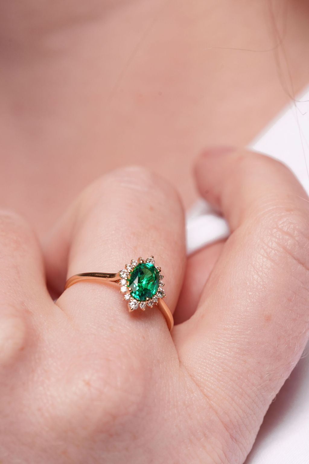 Vintage Inspired Oval Emerald With Diamond Surround Ring