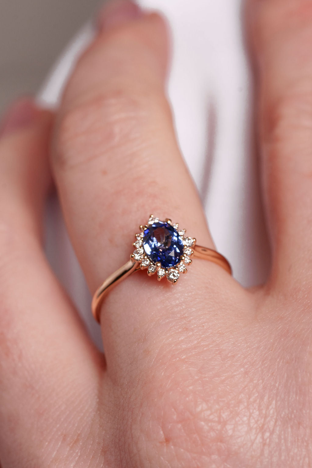 Vintage Inspired Oval Sapphire With Diamond Surround Ring