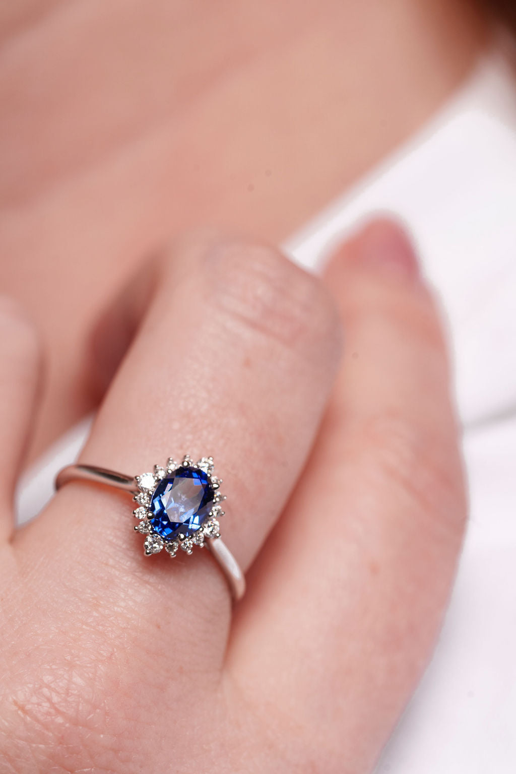 Vintage Inspired Oval Sapphire With Diamond Surround Ring