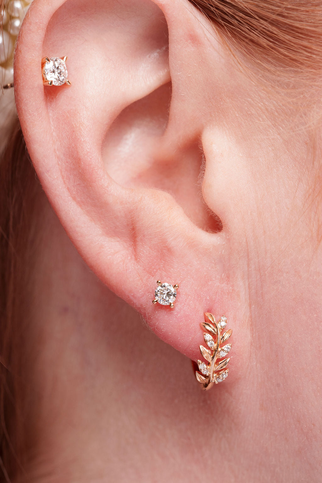 Botanical Leaf Diamond Hoop Earrings