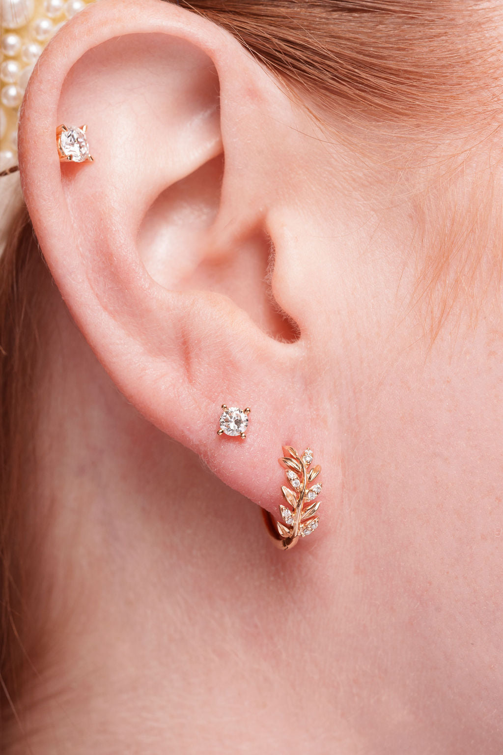 Botanical Leaf Diamond Hoop Earrings