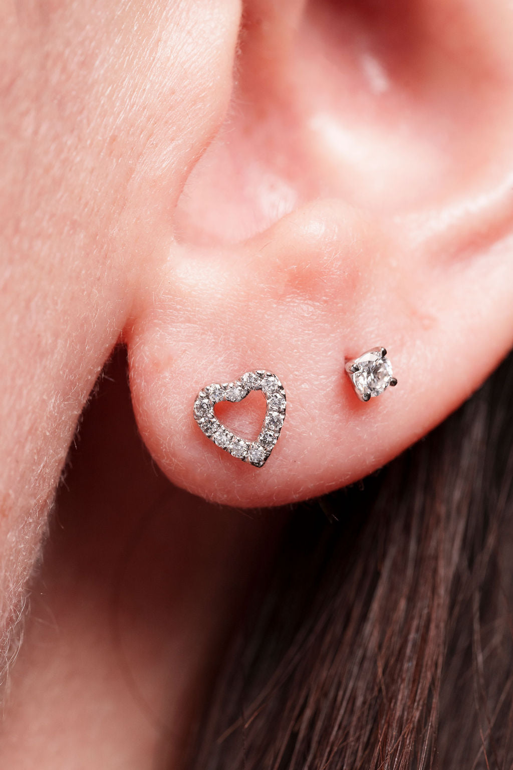 Open Heart Diamond Stud Earrings