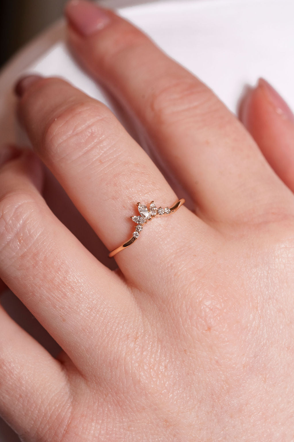 Marquise and Round Diamond Curve Band